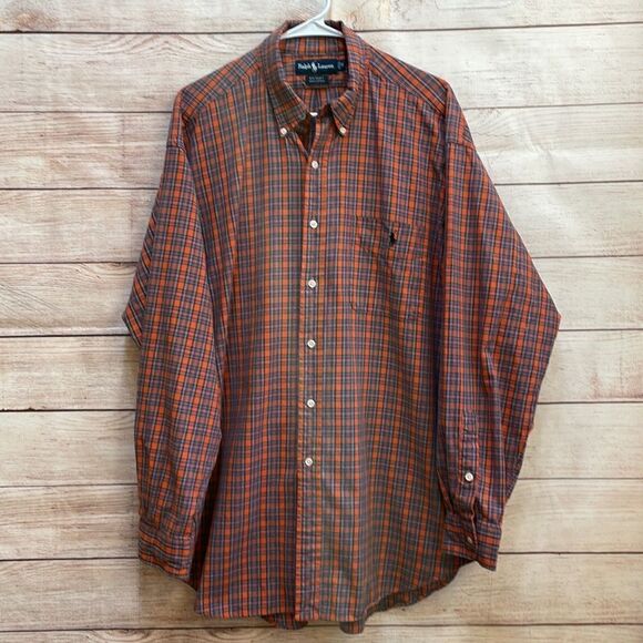 VINTAGE‎ RALPH LAUREN BIG SHIRT IN RED PLAID - Picture 1 of 6